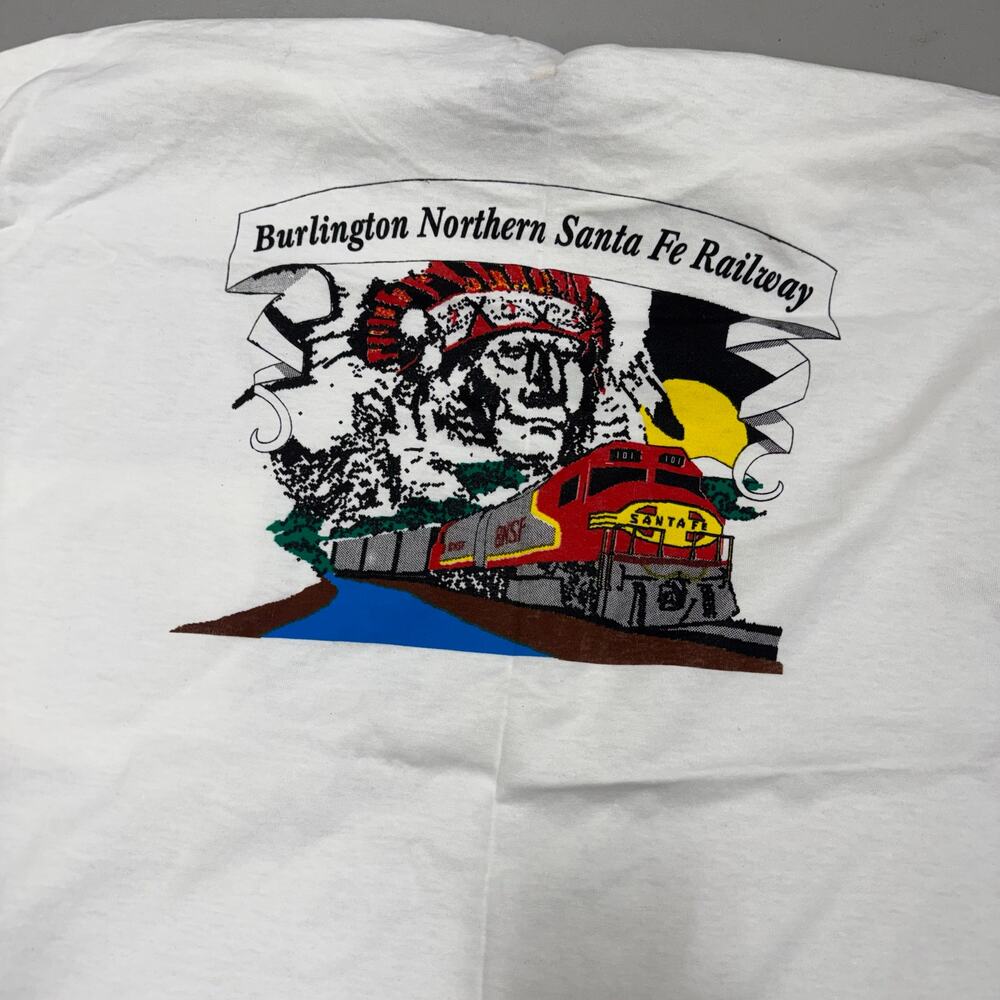 VTG Burlington Northern Santa Fe Train Locomotive Railroad Indian T-Shirt 3XL - Picture 2 of 5